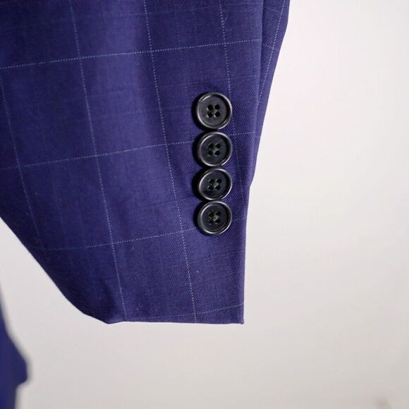 Jos A Bank Signature Gold Super 150s‎ Wool Blue Windowpane 42L 2 Button Blazer - Picture 3 of 12